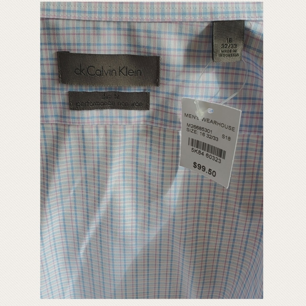 Calvin Klein Button Down Dress Shirt Size 16 32/33 - Picture 3 of 3